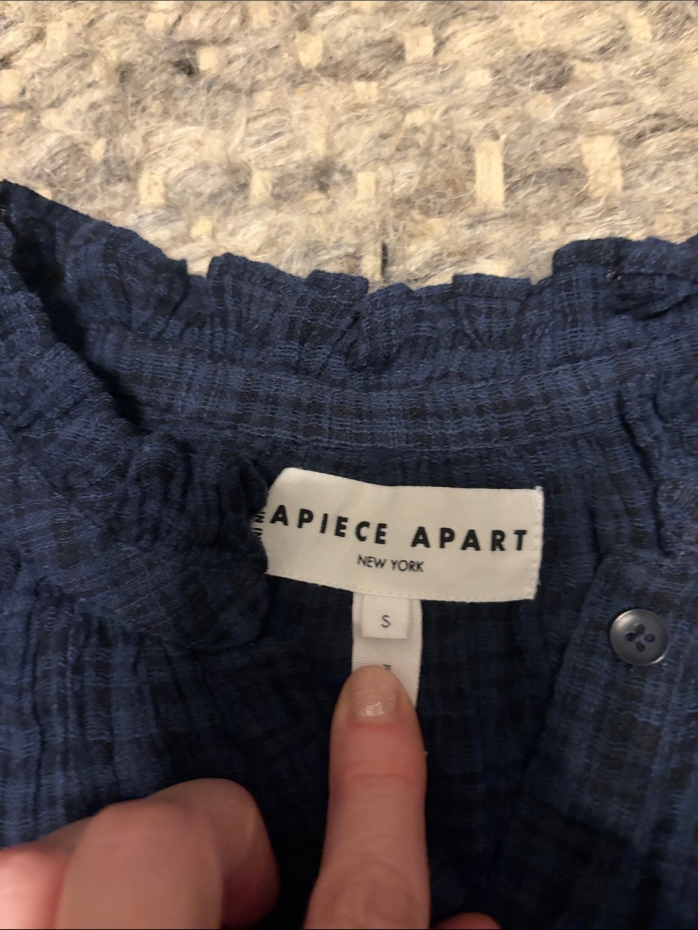 Apiece Apart Navy Ruffle-Neck Short Sleeve Blouse - Picture 2 of 7